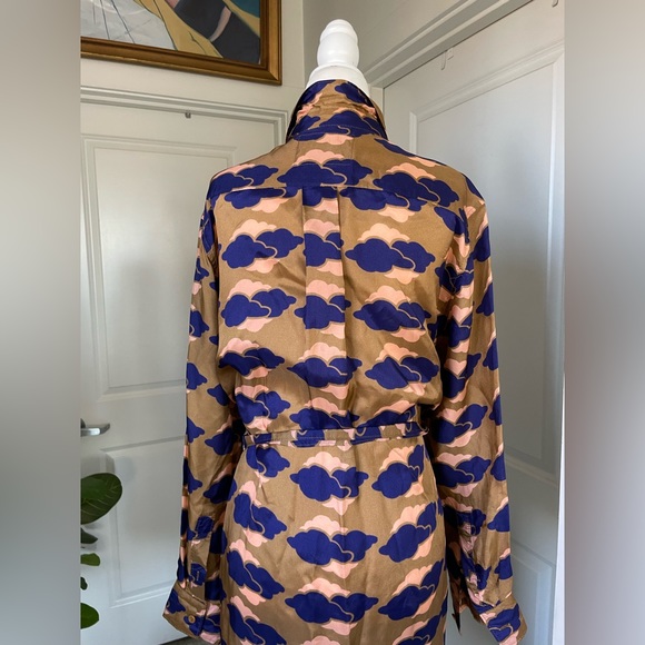 ACNE Studios Alloy Cloud Print silk dress button down with pockets! Size M - Picture 8 of 16